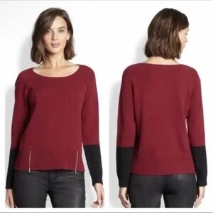 Eileen Fisher Yak Merino Wool Sweater Zipper Detail Colorblock Sleeve Size XS